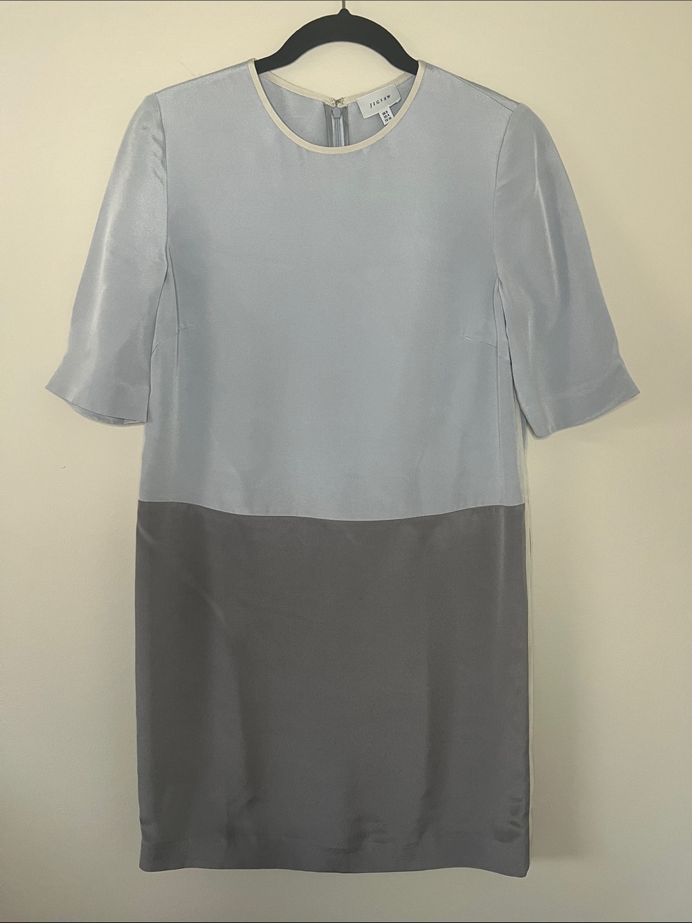 Jigsaw 100% Silk Colorblock Shift Dress Gray Blue Size US 4 (UK 8) - EUC